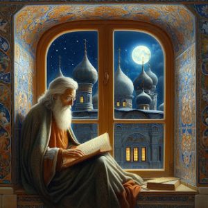 Pencere önünde kitap okuyan ak sakallı