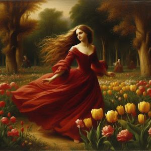 Çiçekler arasında dans eden kadın